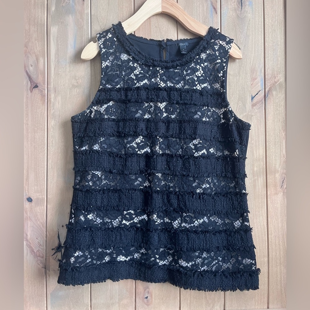 J. Crew Black Lace Sleeveless Ruffle Tank